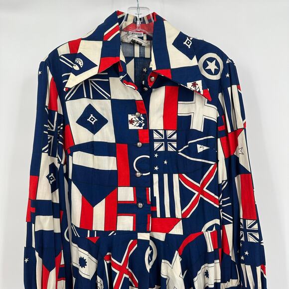 Saba California Womens Patriotic Flag Print Shirt‎ Dress Size M 70s Nautical - Picture 3 of 11